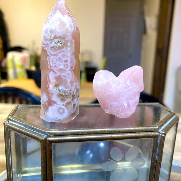 Rose quartz carved Cat with 3rd Eye  Pink crystal Figure - Picture 4 of 4